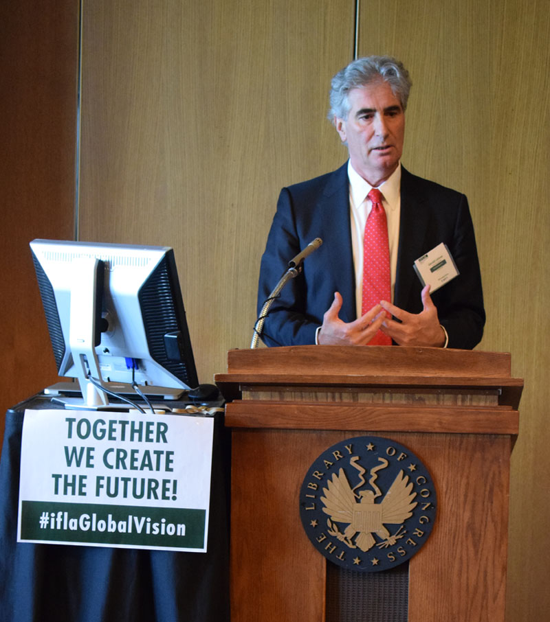 IFLA Secretary General Gerald Leiter introducing the Global Vision Discussion to North American participants