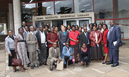 IFLA Secretary General Jennefer Nicholson (centre) with conference delegates; photo by Jacinta Were IFLA Secretary General Jennefer Nicholson (centre) with conference delegates; photo by Jacinta Were