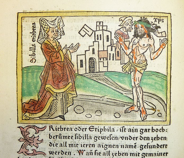 Woodcut illustration of the Erythraean sibyl and Christ - Penn Provenance Project