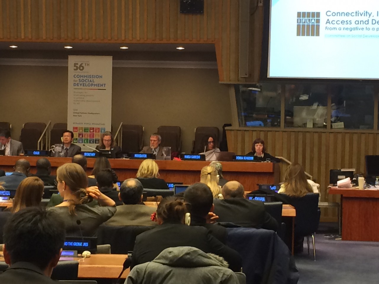Donna Scheeder (right) at the 56th UN Commission on Social Development