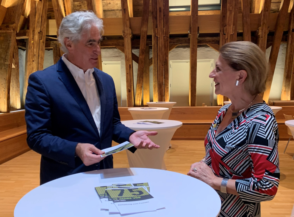 IFLA Secretary Gerald Leitner talking with IFLA President 2021-2023 Barbara Lison