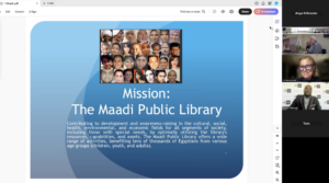 The event titled "Enhancing Library Services Marketing: Definitions and Strategies for Greater Impact" was April 10th, 2025, speakers Dr. Christie Koonz and Romeo Muvhulawa Matumba, members of the IFLA Management & Marketing Section, and held at Maadi Public Library in Cairo