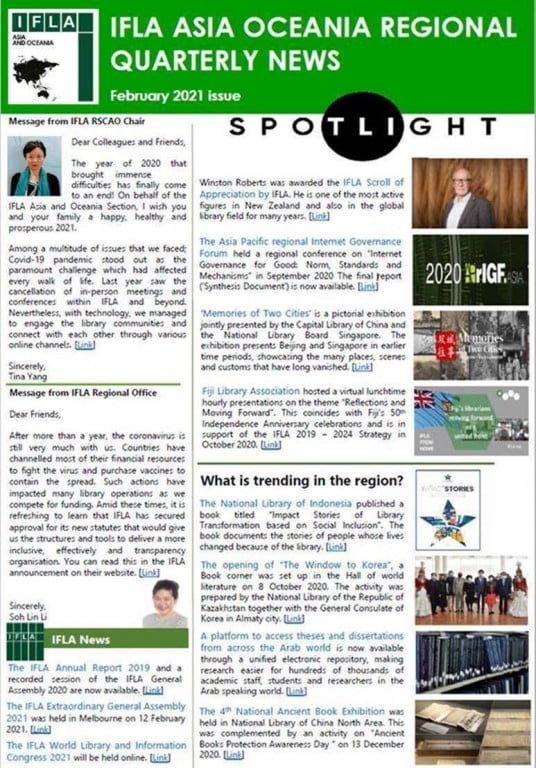 IFLA Asia and Oceania Regional Quarterly News - February 2021 Issue