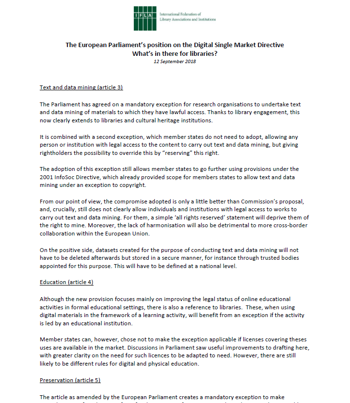 IFLA's analysis EP position
