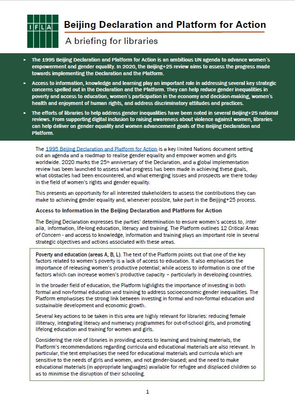 Beijing Declaration and Platform for Action - a Briefing for Libraries