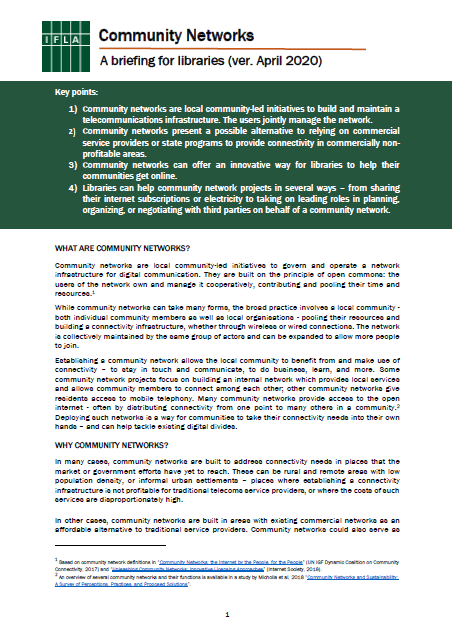 Community Networks - A briefing for libraries