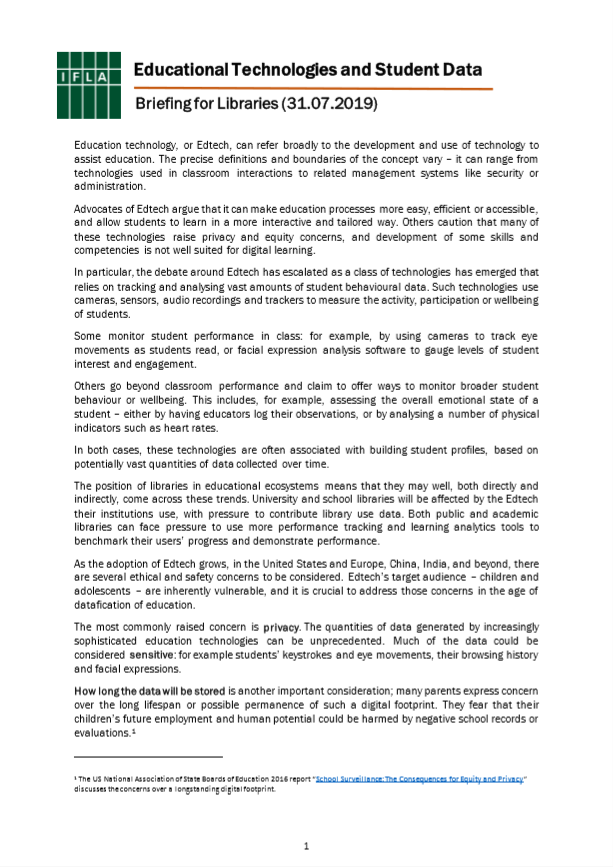 Educational Technologies and Student Data Briefing