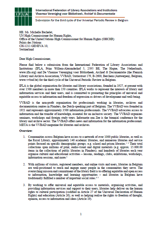 IFLA-VVBAD UPR Belguim Stakeholder Input Title Page