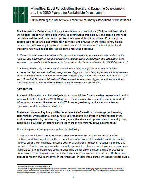 IFLA - OHCHR input - Minority Rights and Sustainable Development