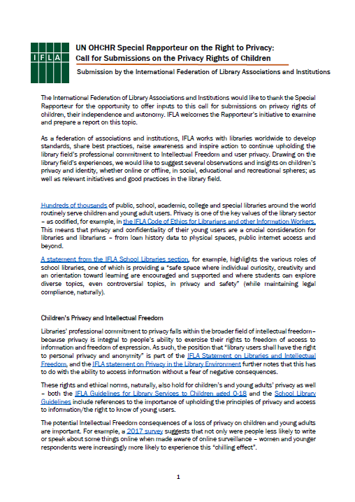 IFLA Submission - Children and Privacy