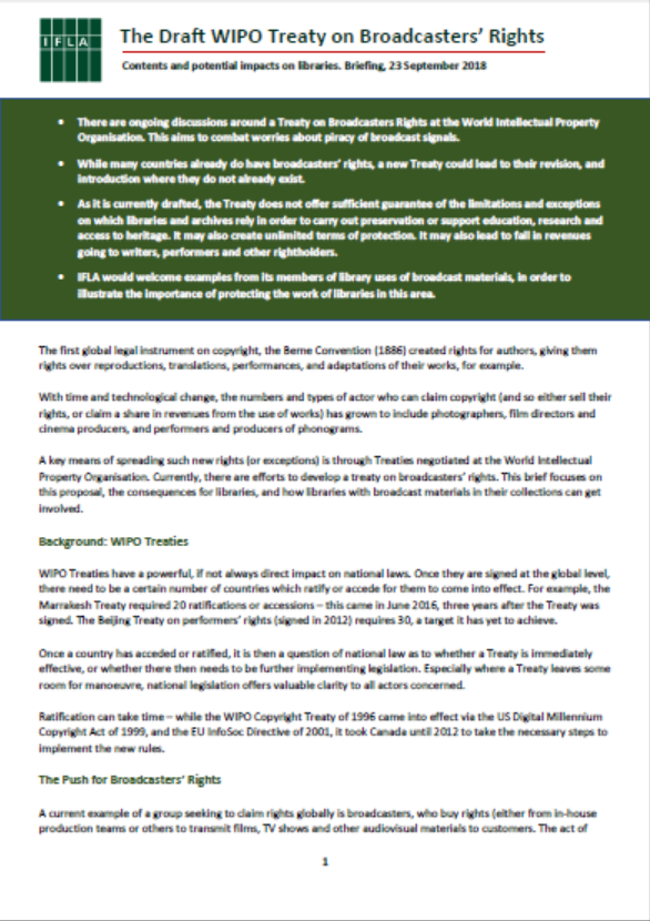 First page of broadcasting brief