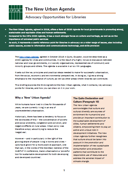 Front page of New Urban Agenda brief