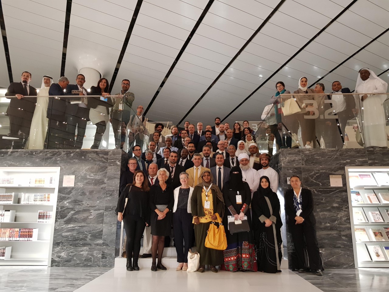 All conference delegates posing together at the Qatar National Library.