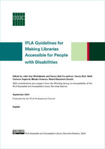 Black and turquoise text over white background: "IFLA Guidelines for Making Libraries Accessible for People with Disabilities"