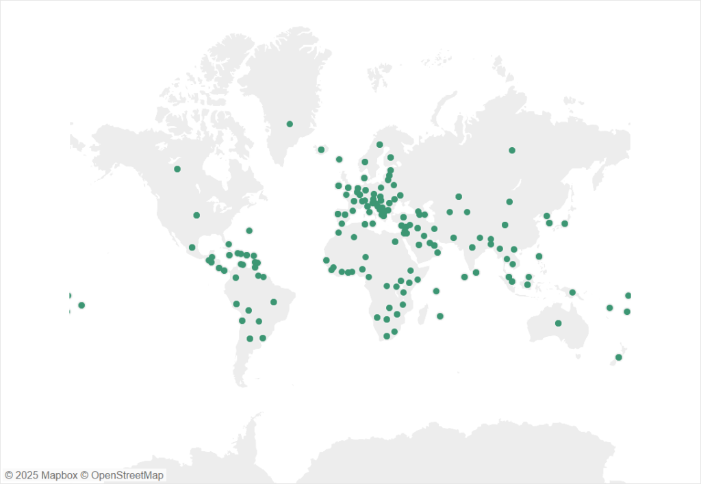 World map with IFLA member countries.